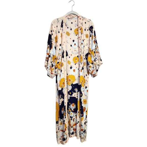 FREE PEOPLE Hidden Hills Maxi Duster Kimono Cardigan Floral Ivory - Picture 2 of 8
